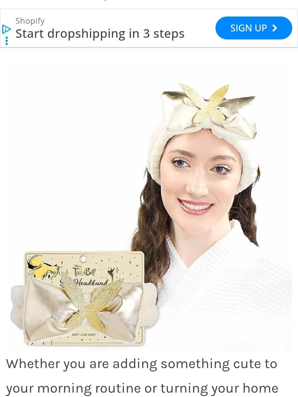 Tinkerbell Gold Bow Satin Headband - Soft Cream Spa Hair Wrap